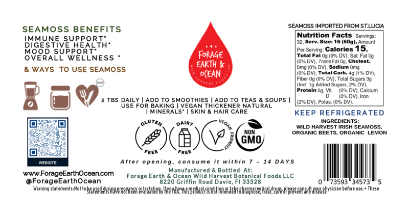 Beet Sea Moss Gel – Organic, Wild-Harvested Superfood from St. Lucia (92 Minerals ·16 oz)