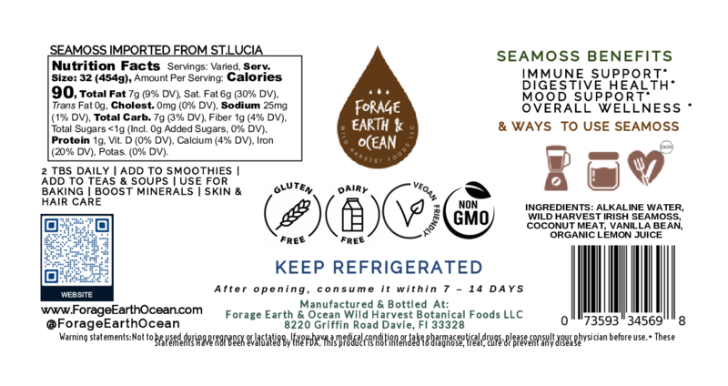 Coconut Vanilla Bean Sea Moss Gel – Organic, Wild-Harvested Superfood (St. Lucia · 92 Minerals · 16 oz)