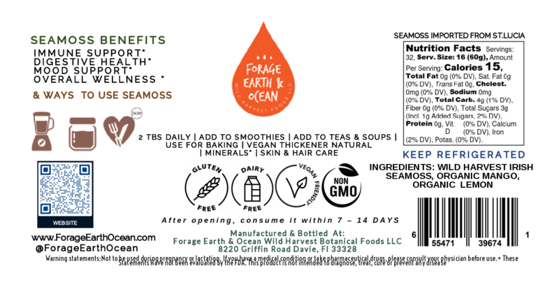MANGO ORGANIC SEAMOSS GEL WILD HARVEST 92 MINERAL SUPERFOOD FROM ST. LUCIA