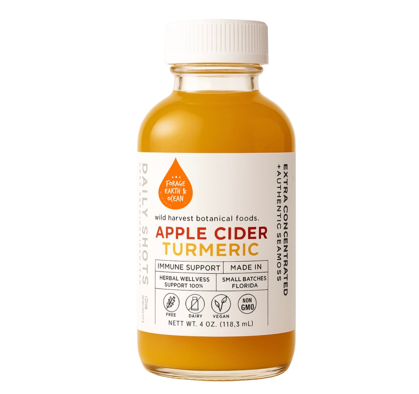 Organic Apple Cider Turmeric Seamoss Syrup 4 oz SEAMOSS WELLNESS SHOT WILD HARVEST 92 MINERAL SUPERFOOD FROM ST. LUCIA