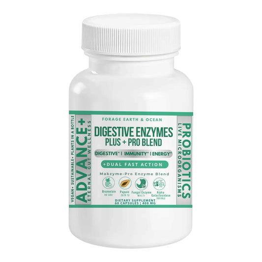 GUT DIGESTIVE ENZYMES PLUS + PRO BLEND (GUT SUPPORT*) Free of Top 8 Allergens, Gluten-free, Made in the USA, Non-GMO, Vegan Friendly, Vegetarian