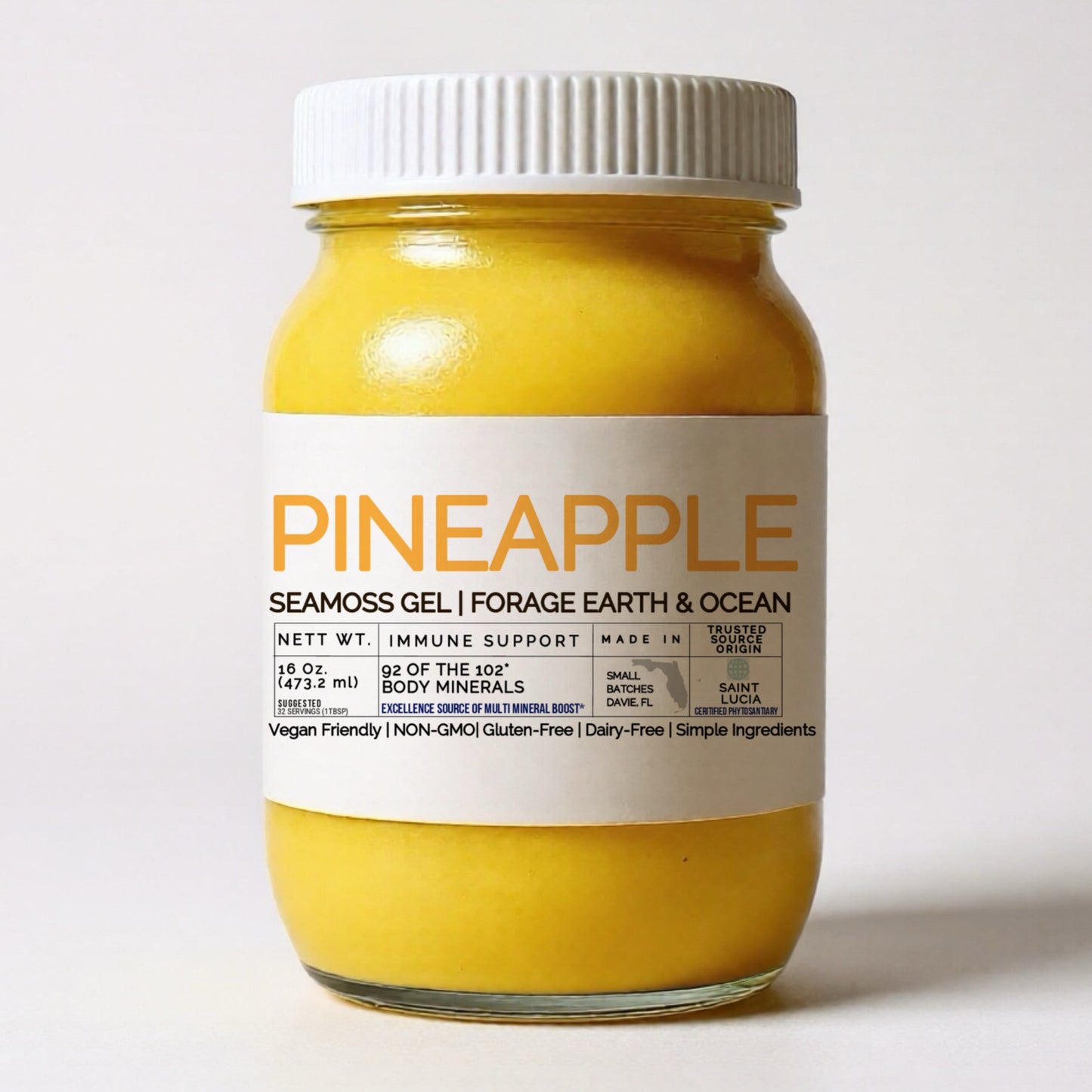 Pineapple Sea Moss Gel – Organic, Wild-Harvested Superfood from St. Lucia (92 Minerals · 16 oz)