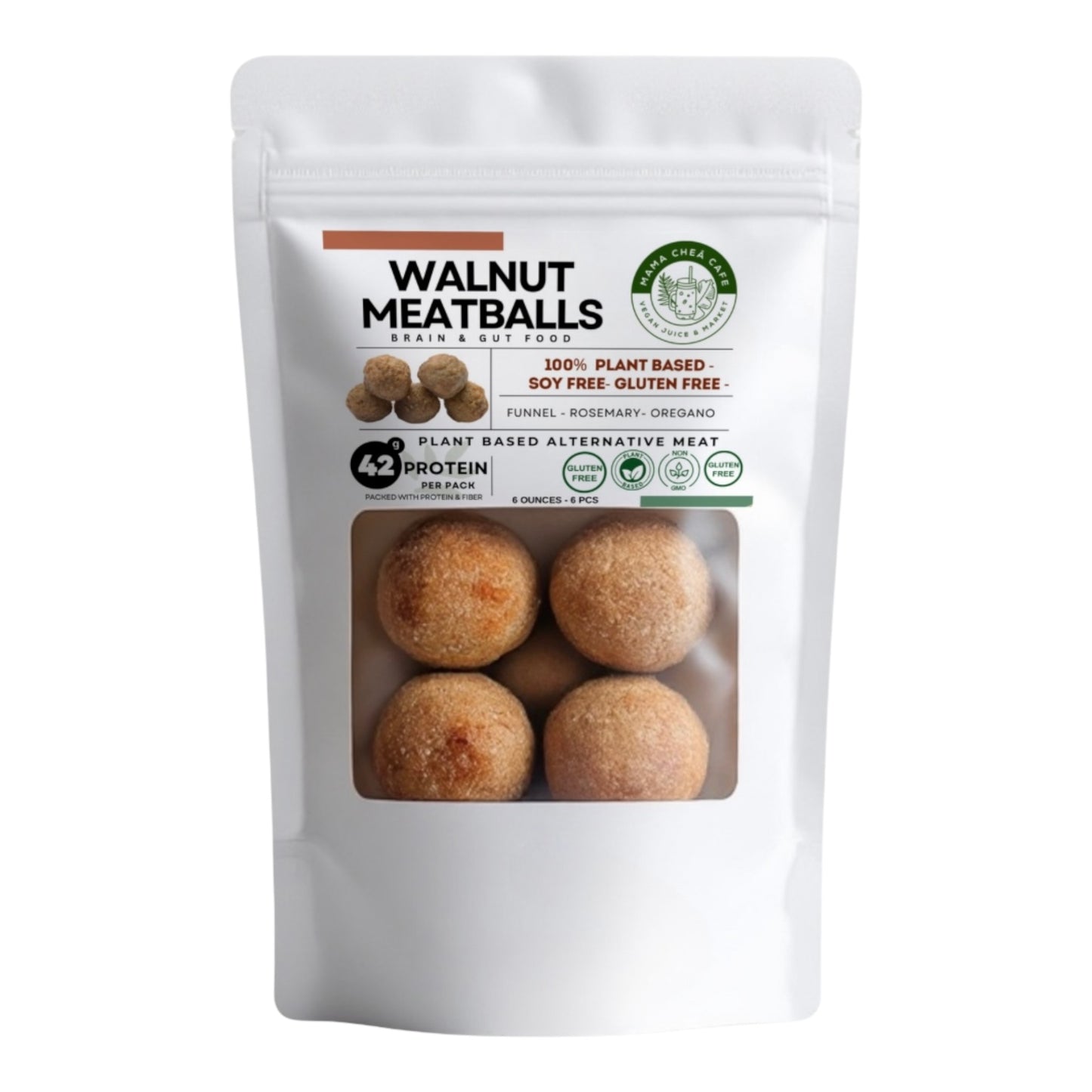 Plant Based Walnut MeatBalls (Italian Style) Gluten Free 6 pcs (6oz pack)