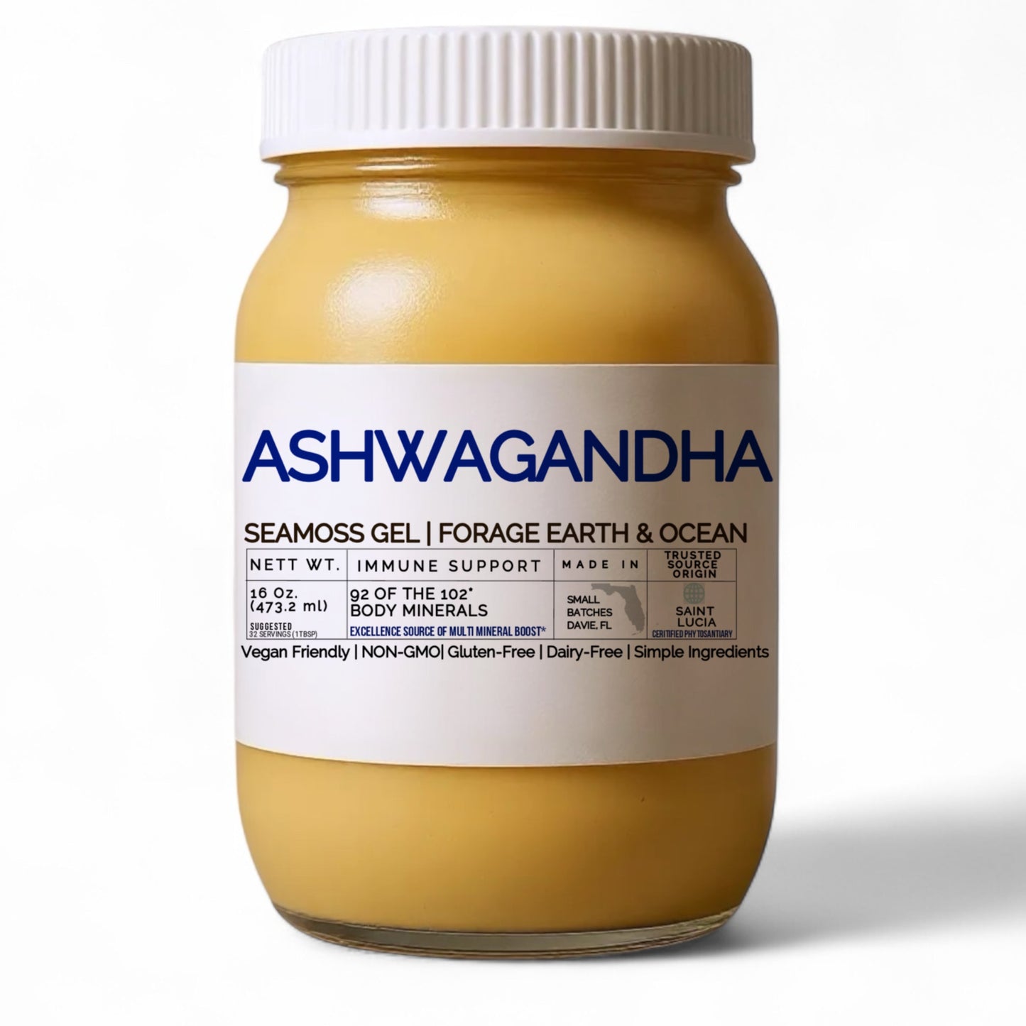 ASHWAGANDHA ORGANIC SEAMOSS GEL WILD HARVEST 92 MINERAL SUPERFOOD FROM ST. LUCIA