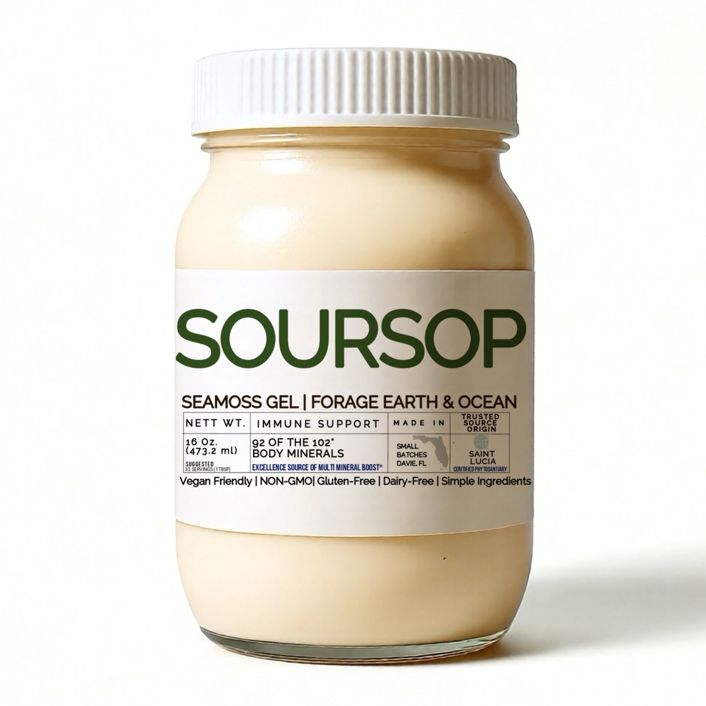 SOURSOP ORGANIC SEAMOSS GEL WILD HARVEST 92 MINERAL SUPERFOOD FROM ST. LUCIA