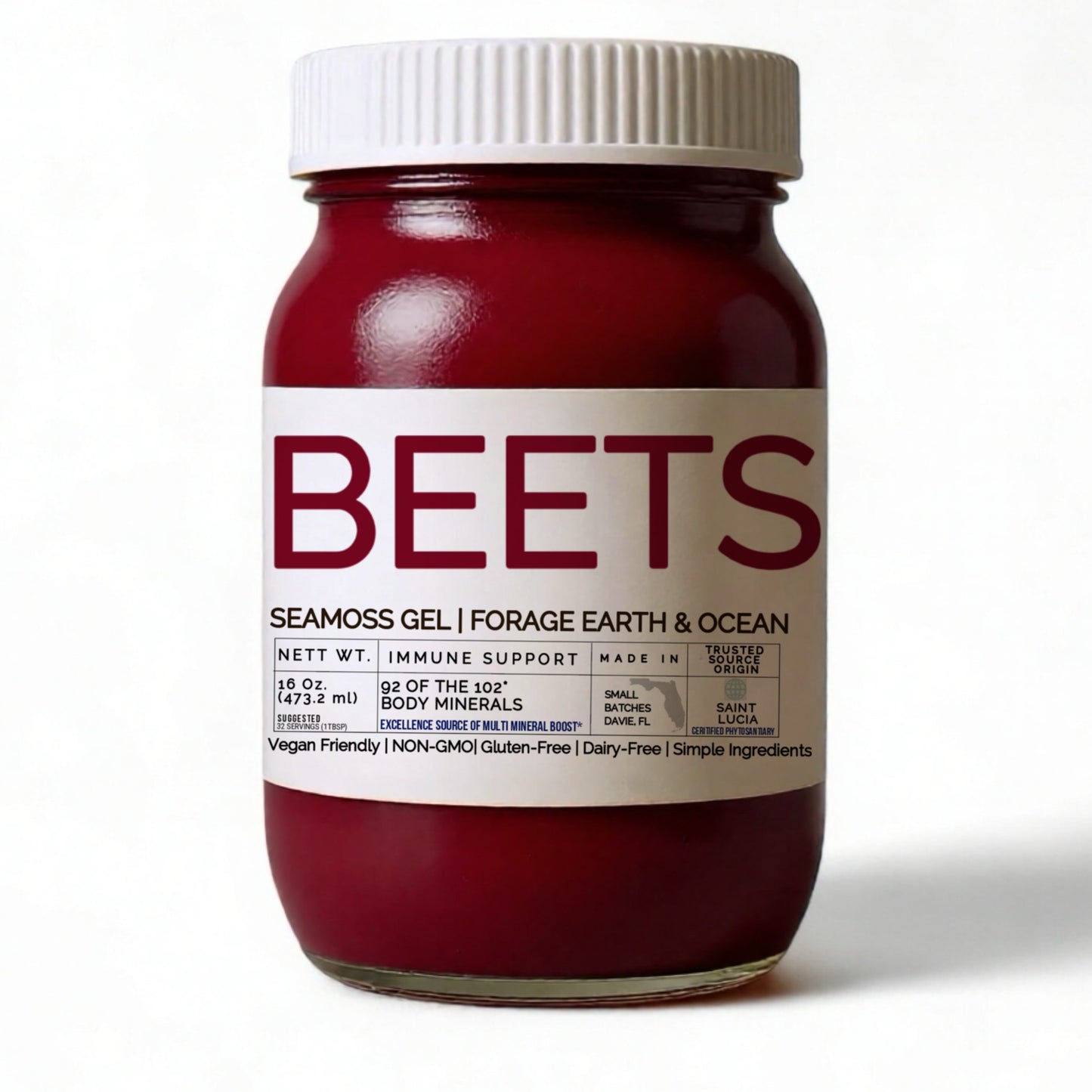 Beet Sea Moss Gel – Organic, Wild-Harvested Superfood from St. Lucia (92 Minerals ·16 oz)