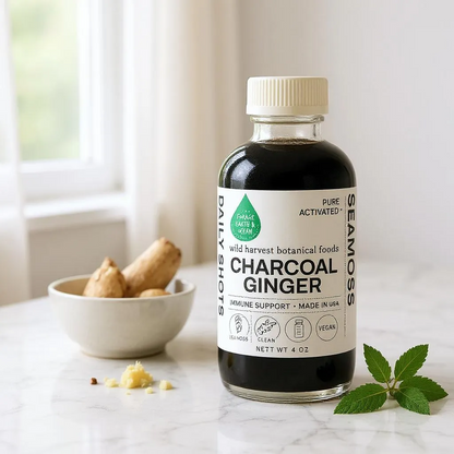 Activated Charcoal Ginger ORGANIC SEAMOSS WELLNESS SHOT WILD HARVEST 92 MINERAL SUPERFOOD FROM ST. LUCIA 4 oz