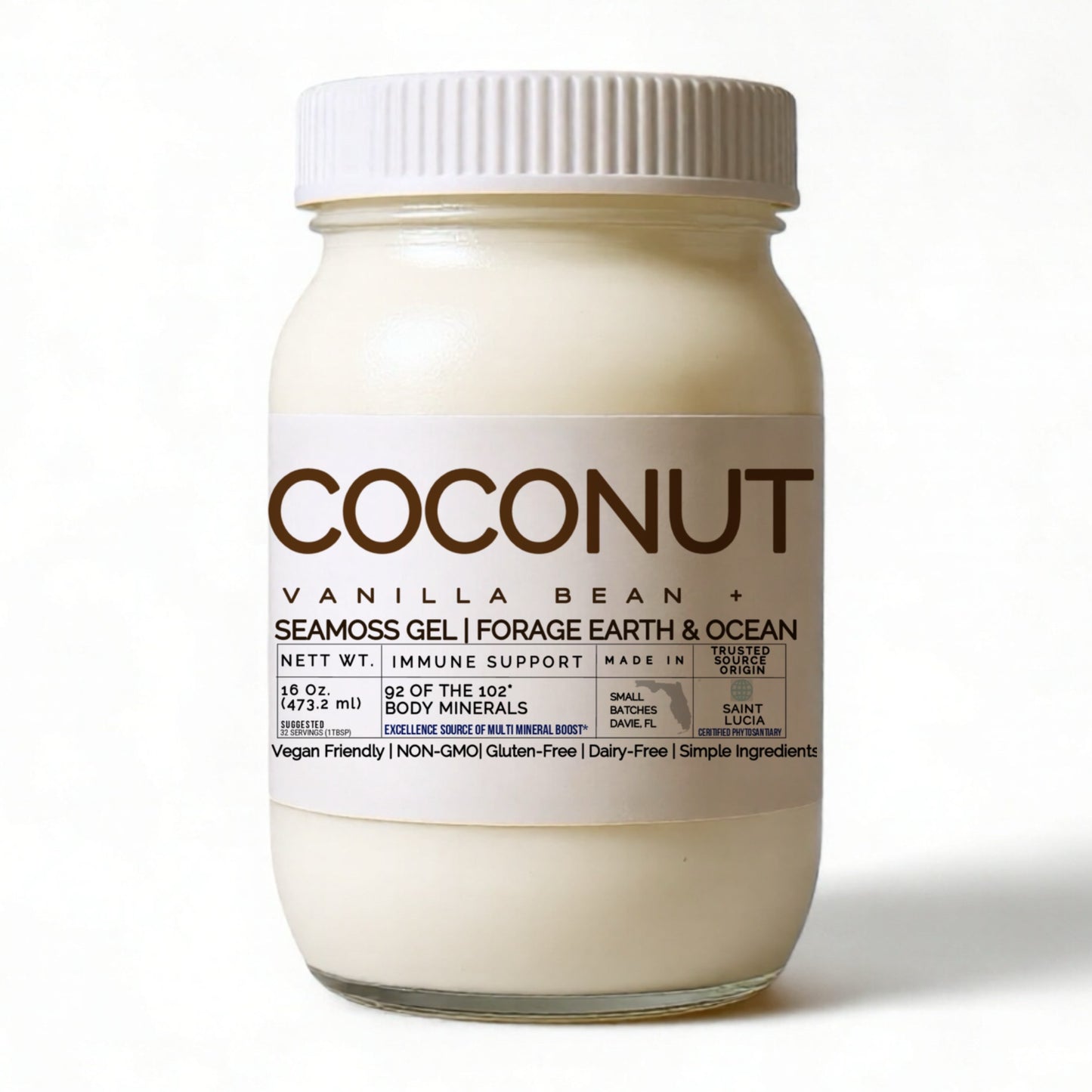 Coconut Vanilla Bean Sea Moss Gel – Organic, Wild-Harvested Superfood (St. Lucia · 92 Minerals · 16 oz)