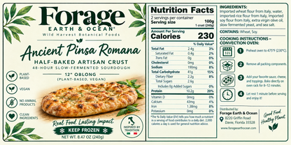 Ancient Pinsa Romana — Half-Baked Artisan Crust, 48-Hour Slow-Fermented Sourdough, 12" Oblong (Plant-Based, Vegan)