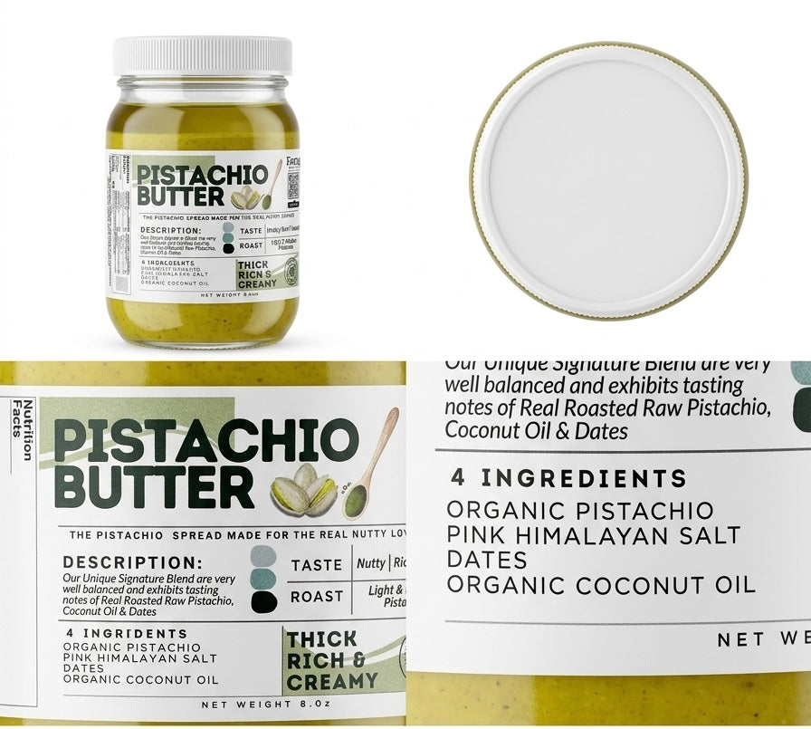 Pistachio Butter  – Gourmet Nut Butter with Coconut MCT & Medjool Dates 8 oz