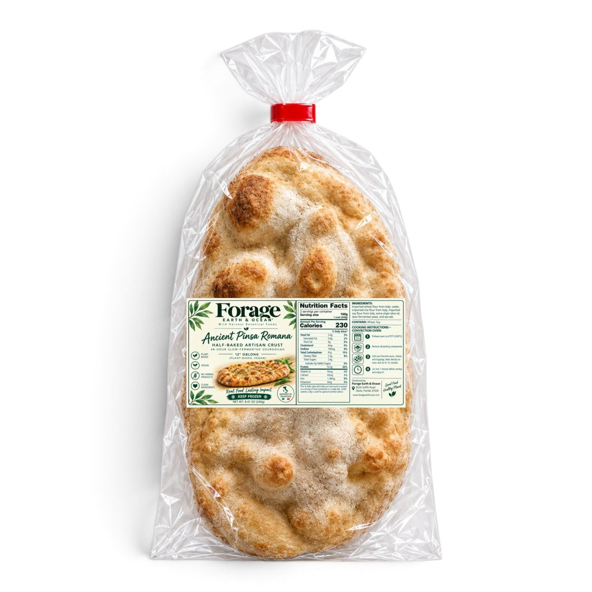 Ancient Pinsa Romana — Half-Baked Artisan Crust, 48-Hour Slow-Fermented Sourdough, 12" Oblong (Plant-Based, Vegan)