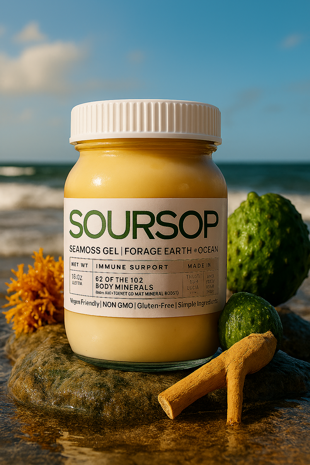 SOURSOP ORGANIC SEAMOSS GEL WILD HARVEST 92 MINERAL SUPERFOOD FROM ST. LUCIA